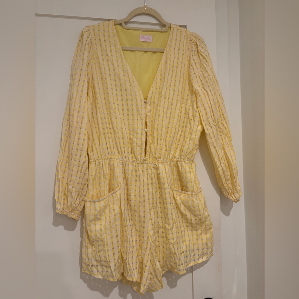 Pink Lily Yellow Gingham Romper